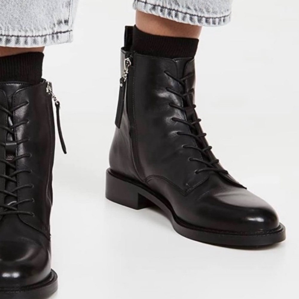 Sam Edelman Nina Black Leather Lace Up Boots